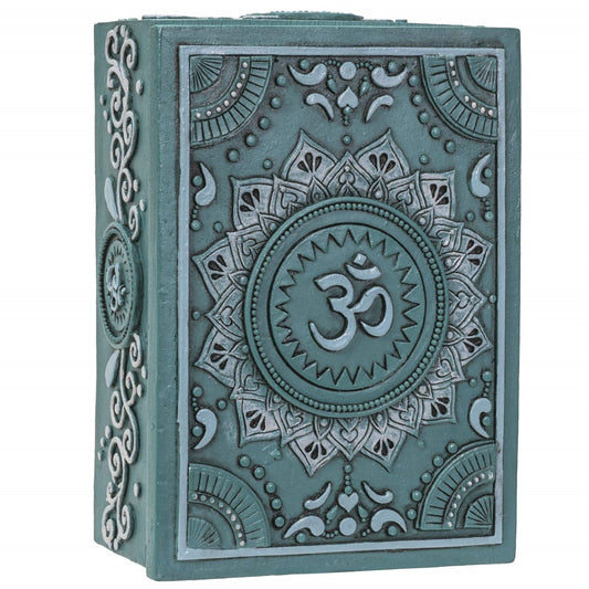 Mandala and Ohm Symbol Sculptural Jewelry Trinket Keepsake Tarot Box