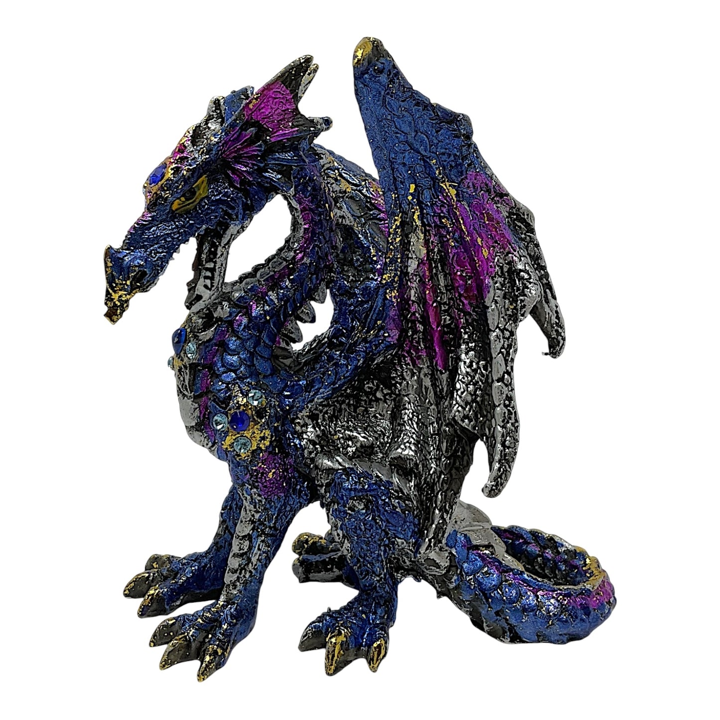 Blue Dragon with Gems Medieval Fantasy Figurine Sculpture Statue Decoration 4.5 inch