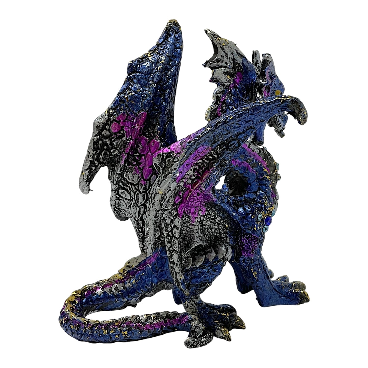 Blue Dragon with Gems Medieval Fantasy Figurine Sculpture Statue Decoration 4.5 inch