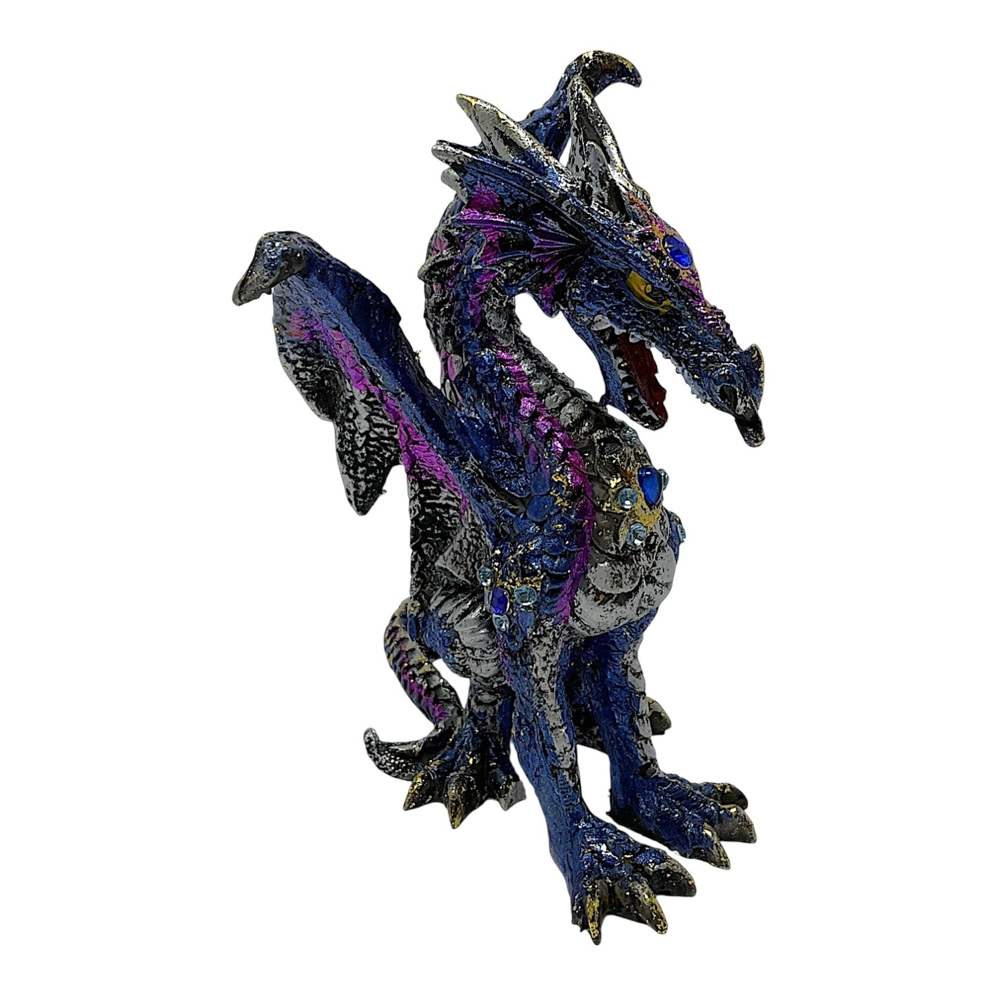 Blue Dragon with Gems Medieval Fantasy Figurine Sculpture Statue Decoration 4.5 inch