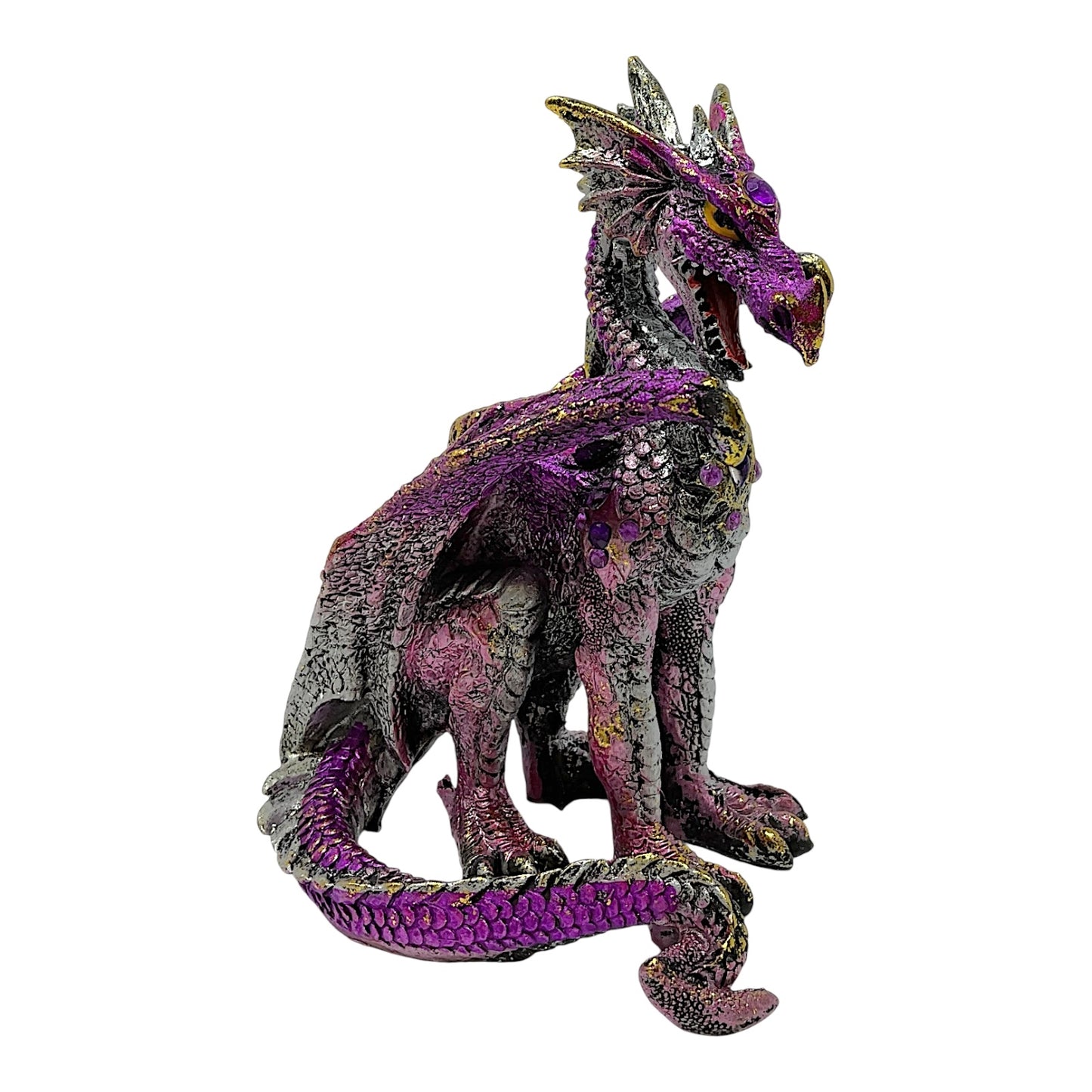 Purple Dragon with Gems Medieval Fantasy Figurine Sculpture Statue Decoration 5 inch