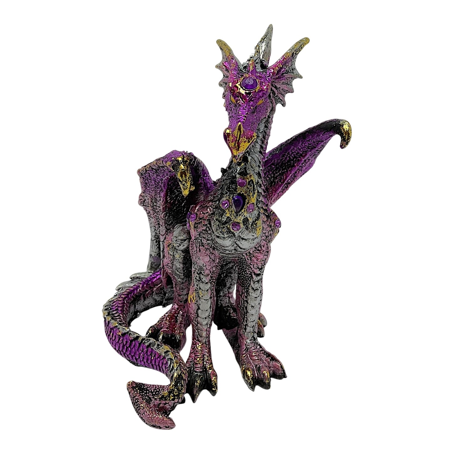 Purple Dragon with Gems Medieval Fantasy Figurine Sculpture Statue Decoration 5 inch