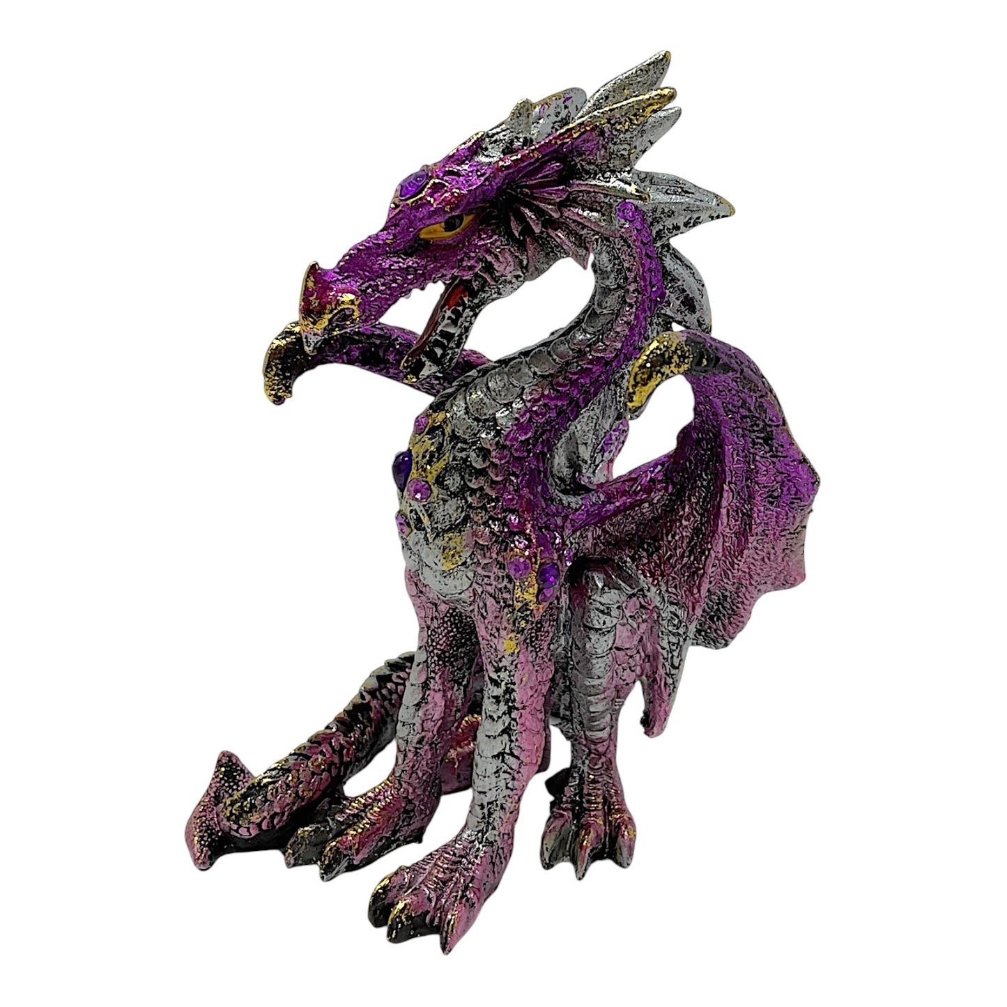 Purple Dragon with Gems Medieval Fantasy Figurine Sculpture Statue Decoration 5 inch