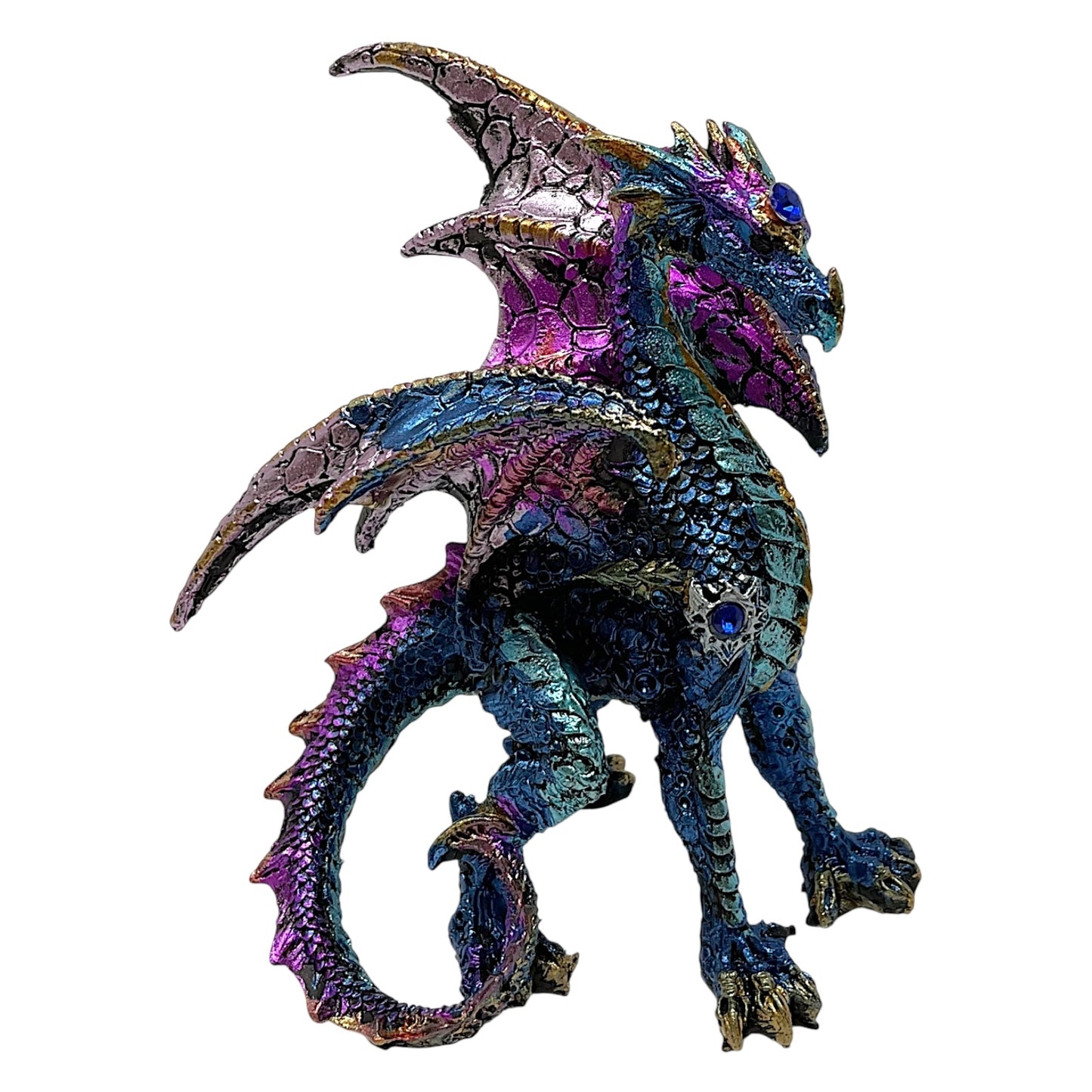 Blue and Purple Dragon with Gemstones Statue Figurine Mythical Fantasy Collectible Statuette 4.5 inch