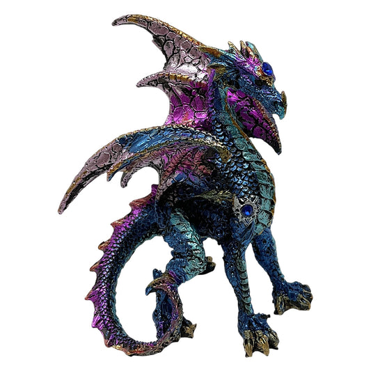 Blue and Purple Dragon with Gemstones Statue Figurine Mythical Fantasy Collectible Statuette 4.5 inch