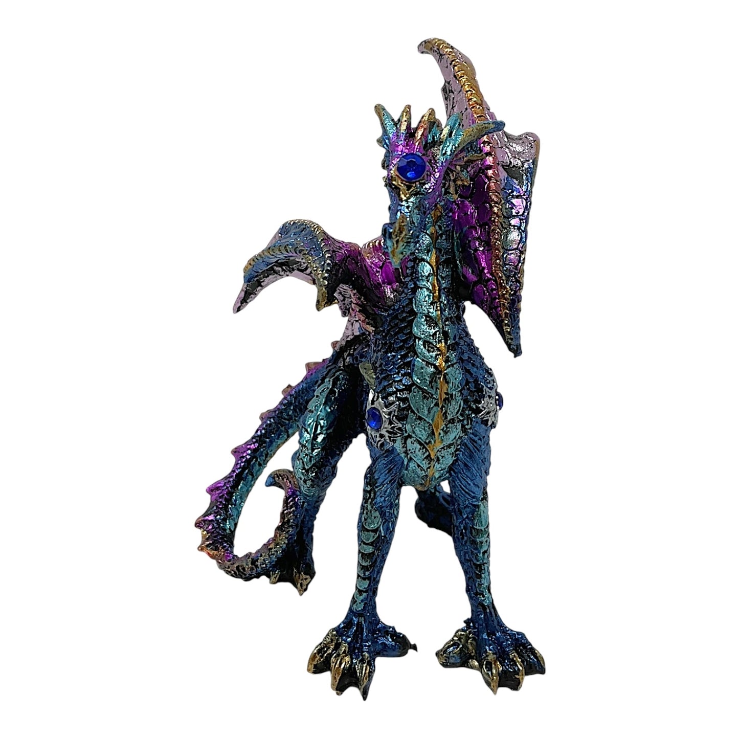Blue and Purple Dragon with Gemstones Statue Figurine Mythical Fantasy Collectible Statuette 4.5 inch