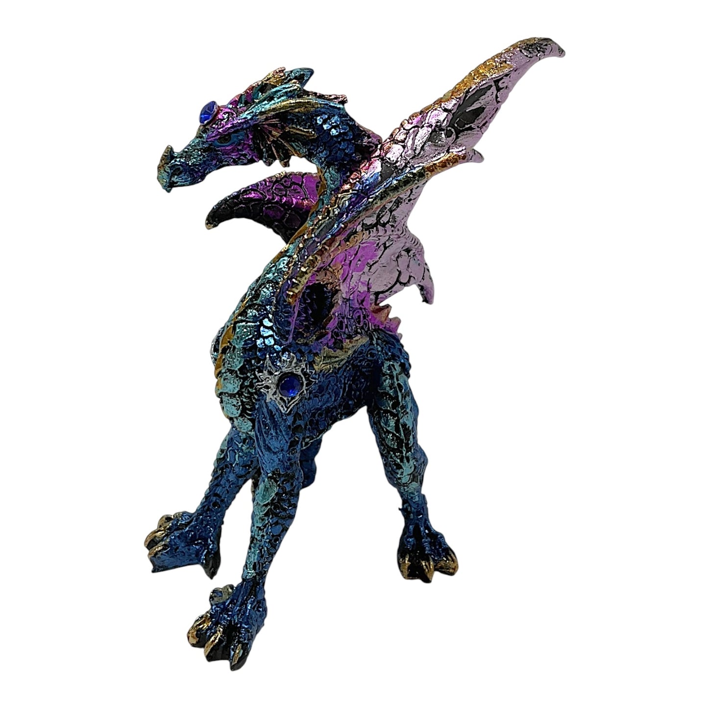 Blue and Purple Dragon with Gemstones Statue Figurine Mythical Fantasy Collectible Statuette 4.5 inch