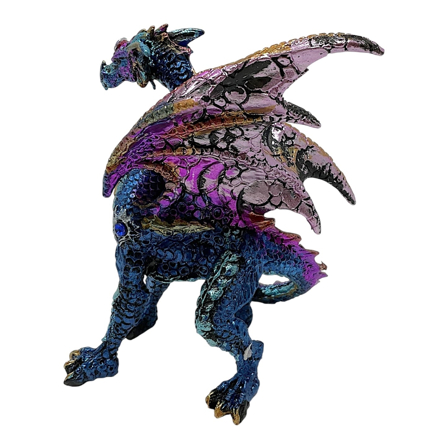 Blue and Purple Dragon with Gemstones Statue Figurine Mythical Fantasy Collectible Statuette 4.5 inch