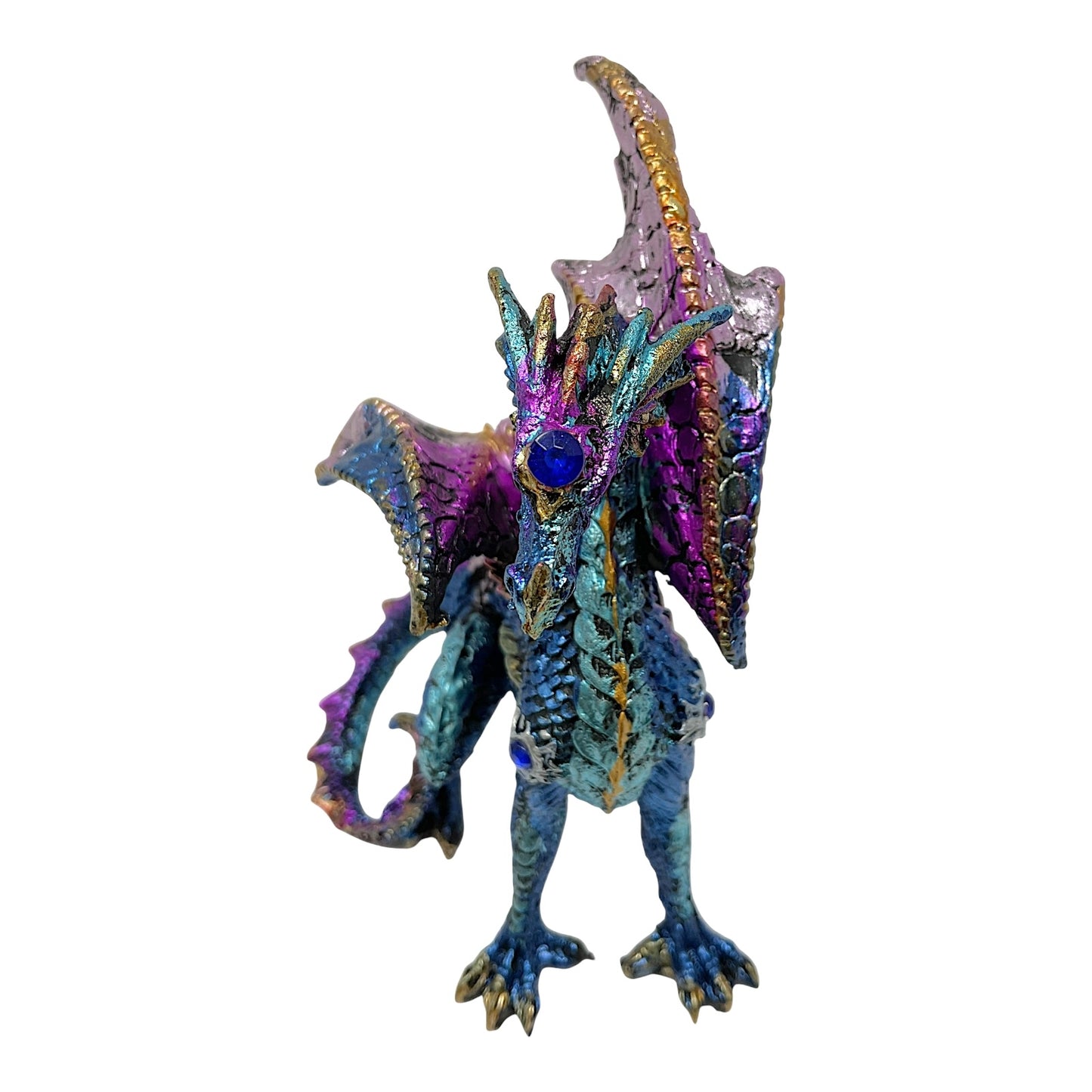 Blue and Purple Dragon with Gemstones Statue Figurine Mythical Fantasy Collectible Statuette 4.5 inch