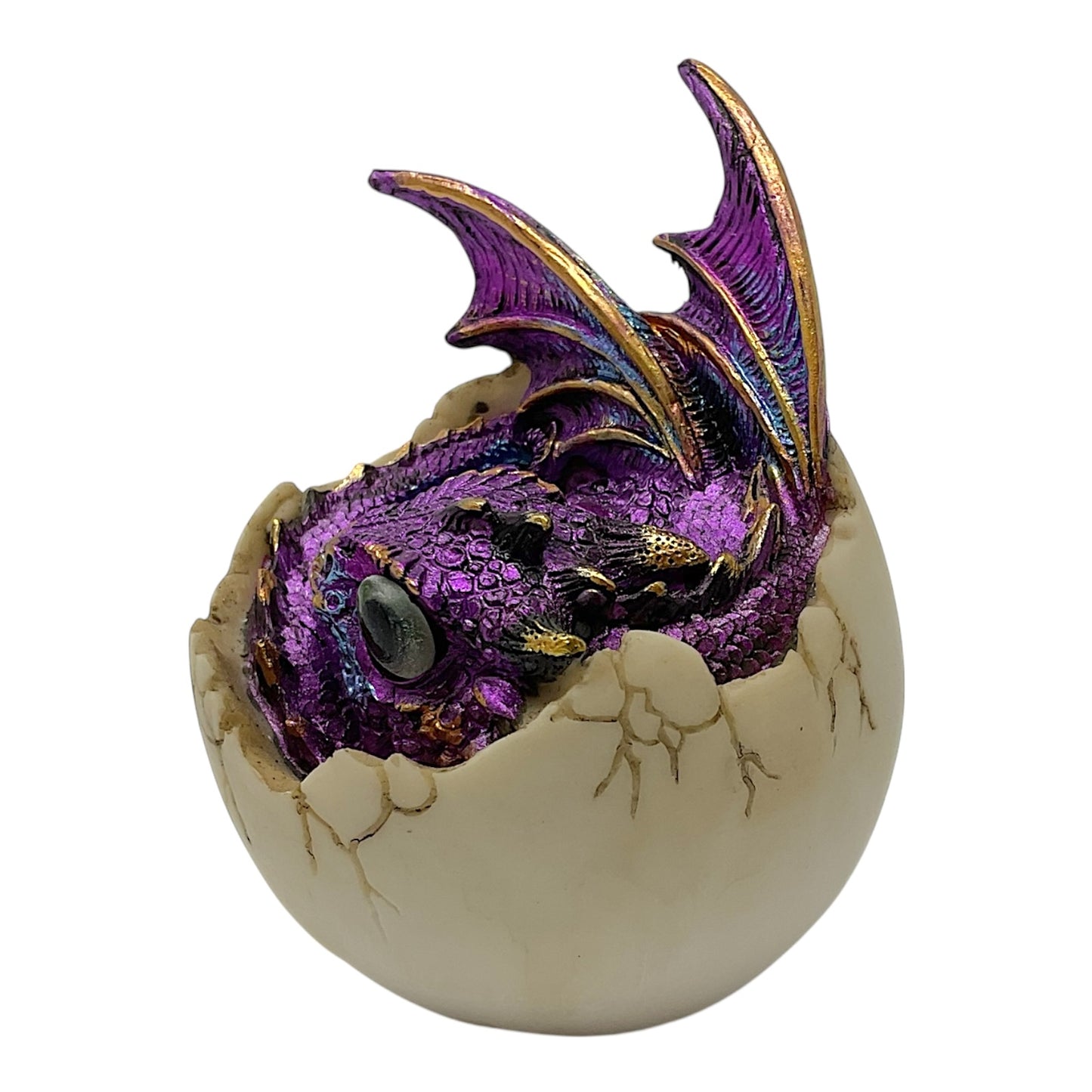 Purple Baby Dragon Hatching from an Egg Medieval Fantasy Figurine 4 inch