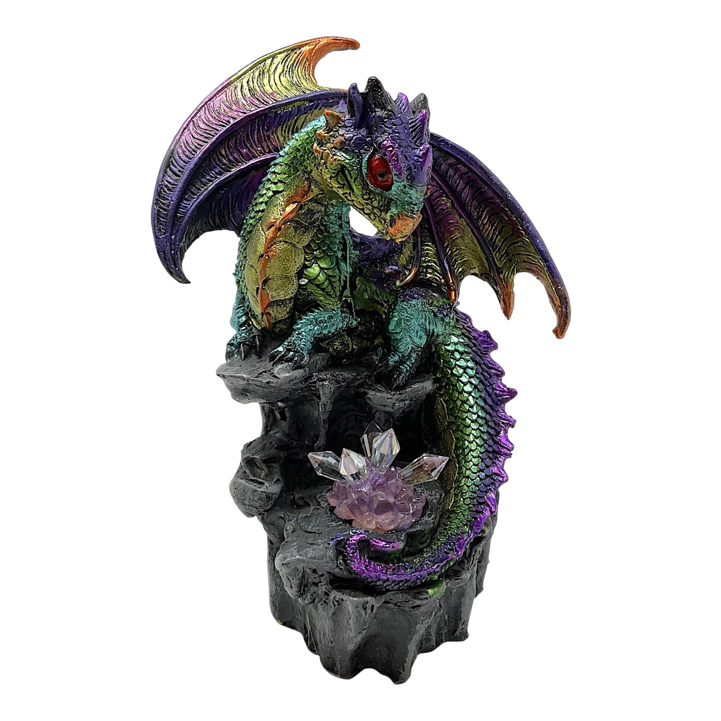 Green and Purple Dragon with LED Light up Color Changing Crystals Fantasy Figurine 7.25 inch