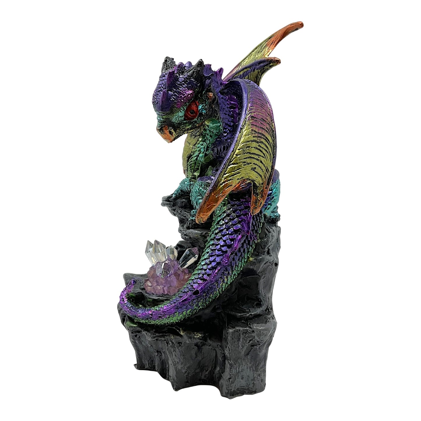 Green and Purple Dragon with LED Light up Color Changing Crystals Fantasy Figurine 7.25 inch