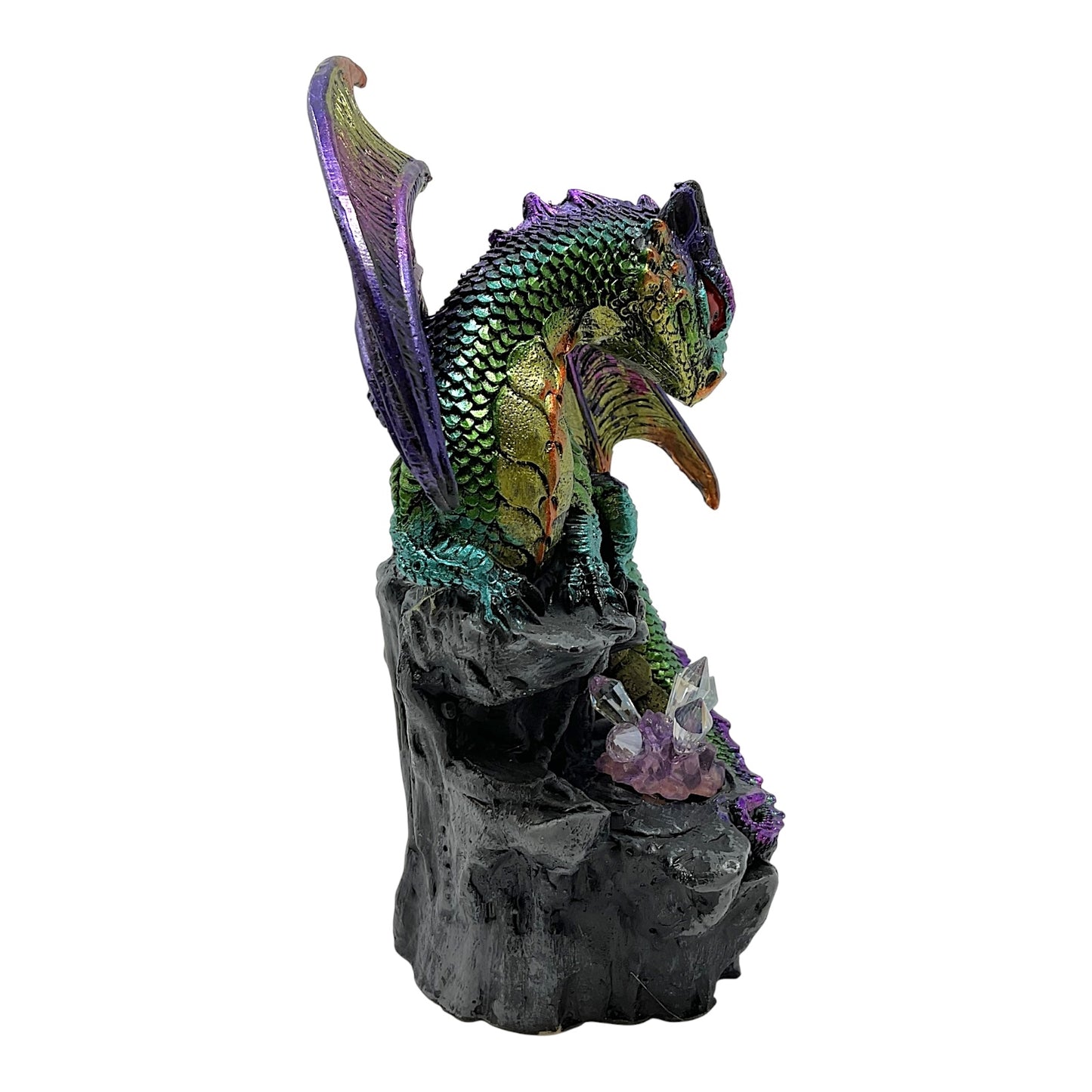 Green and Purple Dragon with LED Light up Color Changing Crystals Fantasy Figurine 7.25 inch