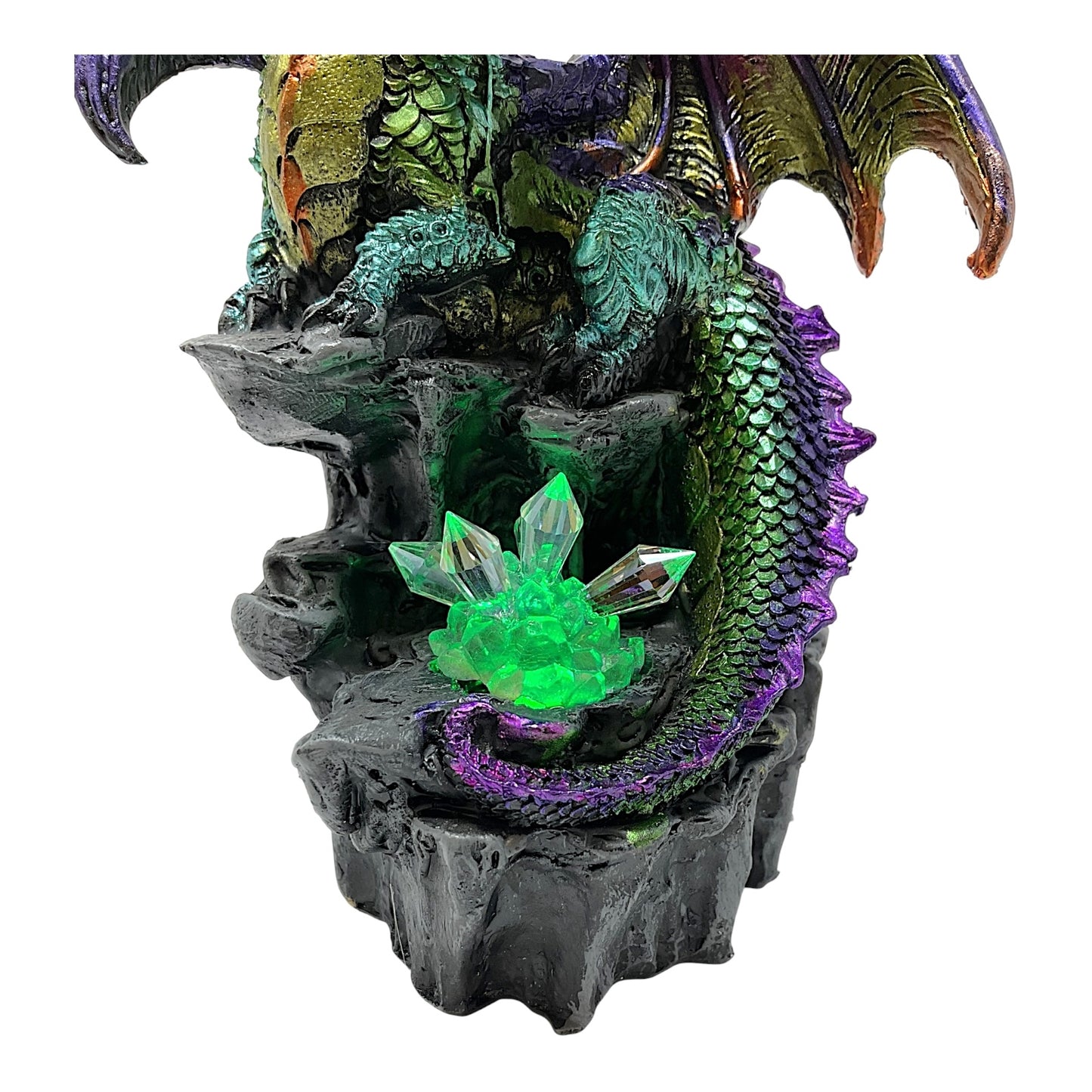 Green and Purple Dragon with LED Light up Color Changing Crystals Fantasy Figurine 7.25 inch