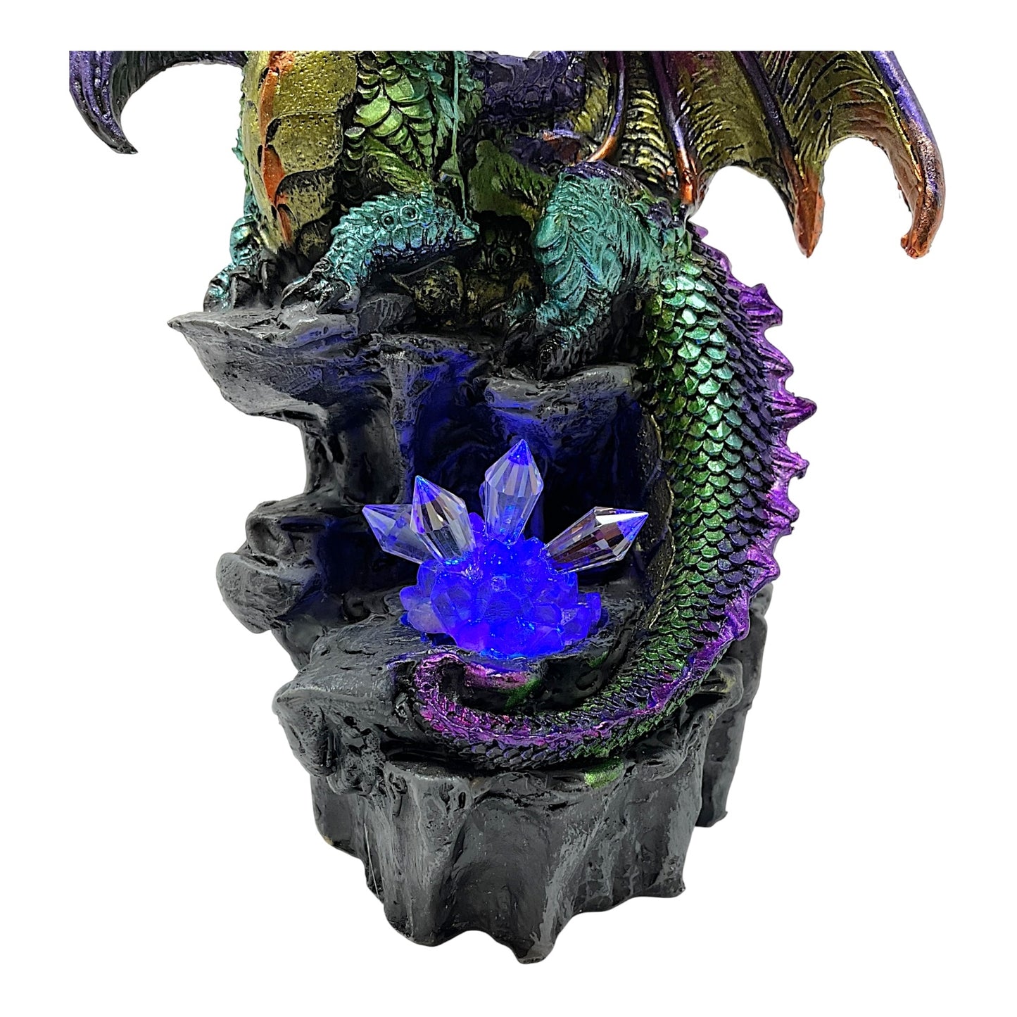 Green and Purple Dragon with LED Light up Color Changing Crystals Fantasy Figurine 7.25 inch