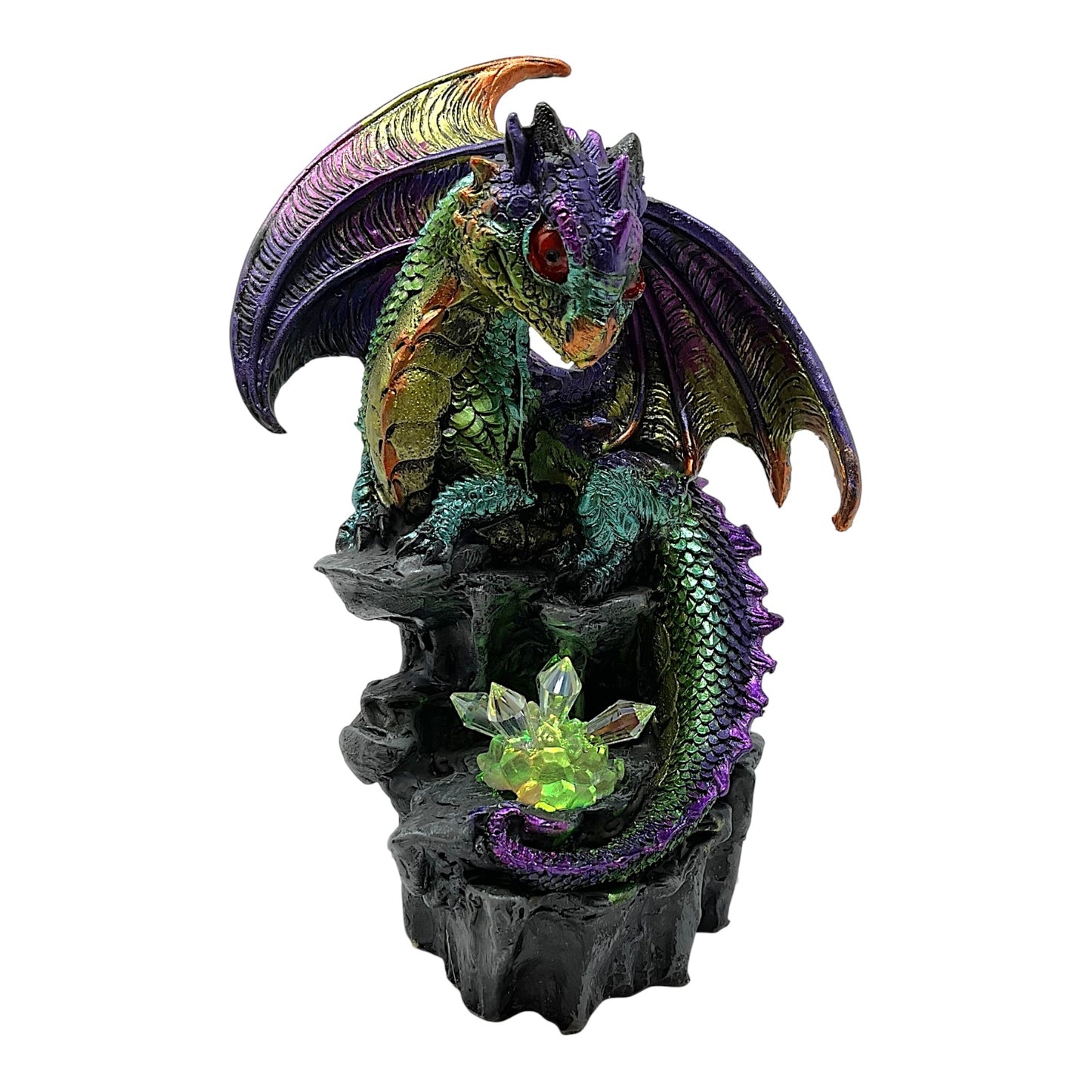 Green and Purple Dragon with LED Light up Color Changing Crystals Fantasy Figurine 7.25 inch