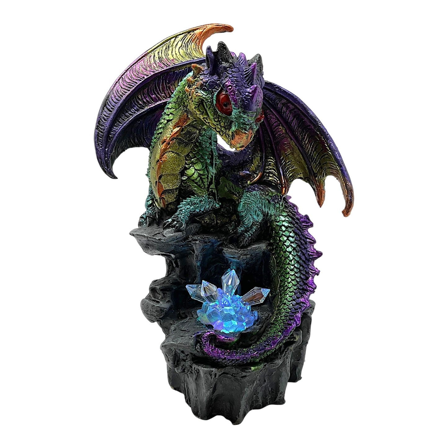 Green and Purple Dragon with LED Light up Color Changing Crystals Fantasy Figurine 7.25 inch