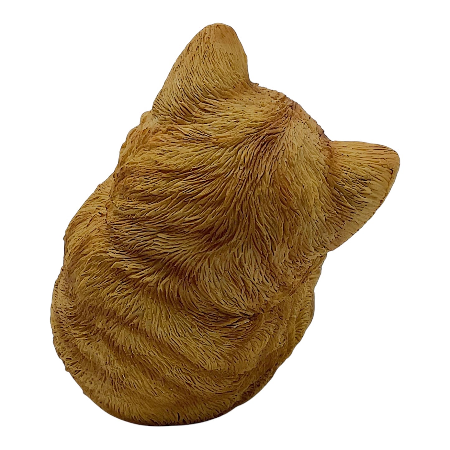 Yellow Tabby Cat Kitten Laying on its Back Playing with It's Tail Figurine 6.25 inches long