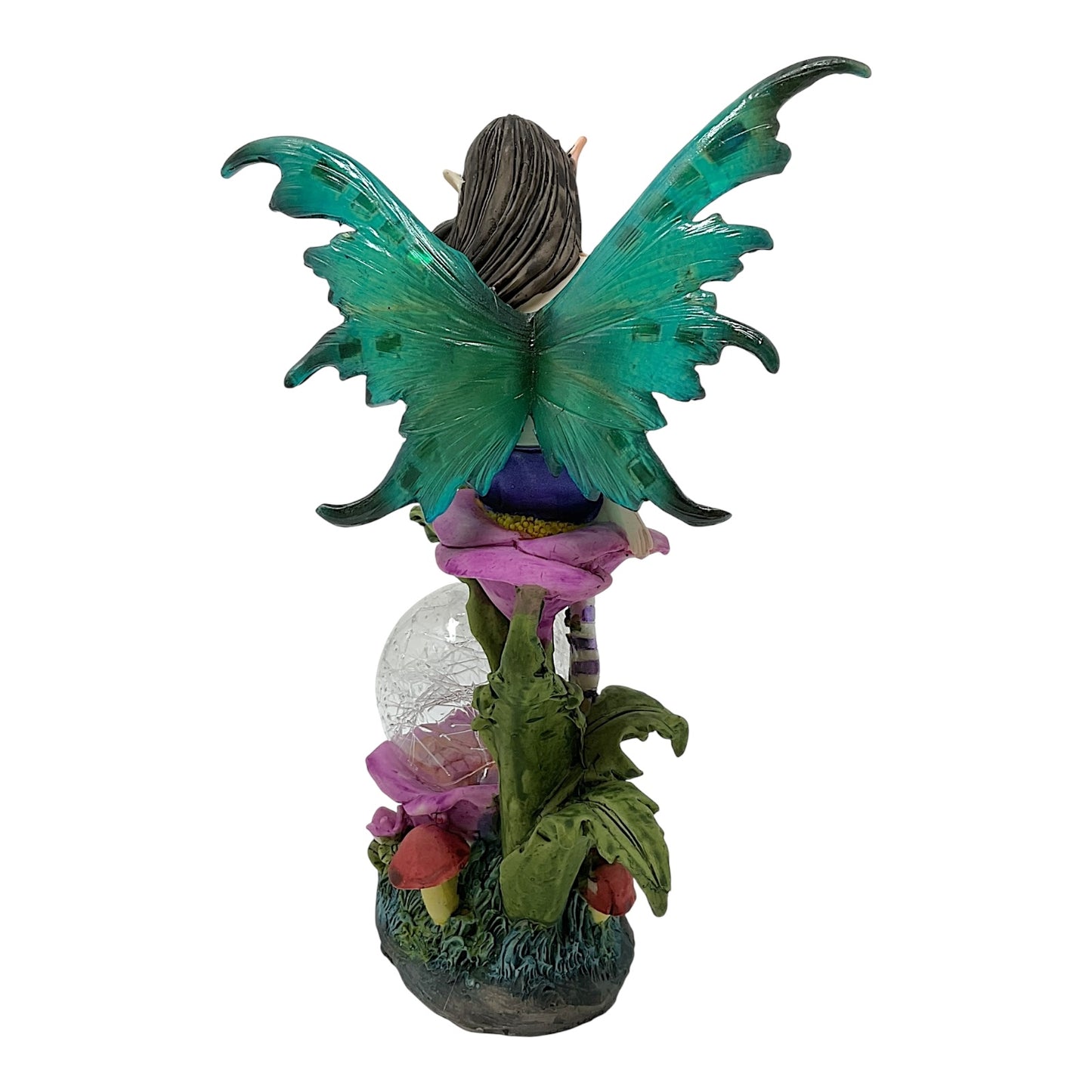Fairy Sitting on Flower with LED Light Up Color Changing Crystal Ball Figurine 7.5 Inch Pixie