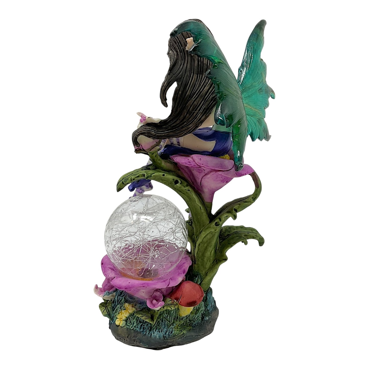 Fairy Sitting on Flower with LED Light Up Color Changing Crystal Ball Figurine 7.5 Inch Pixie