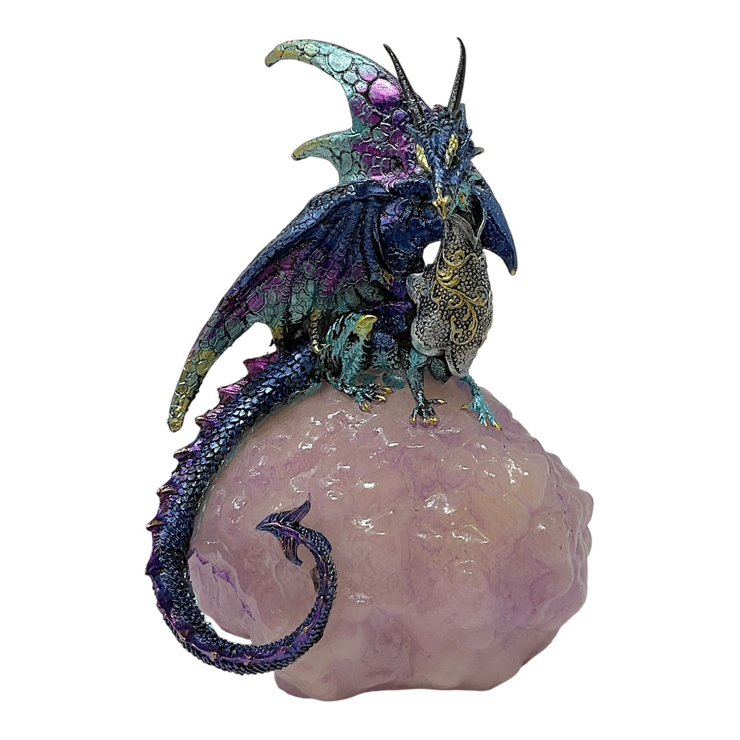 Blue Armored Dragon on Purple Cloud Figurine Fantasy Home Decoration 6.25 Inches High
