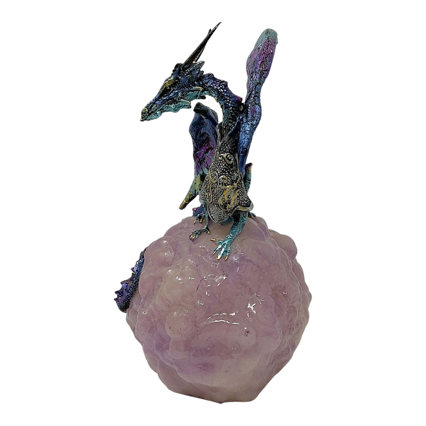 Blue Armored Dragon on Purple Cloud Figurine Fantasy Home Decoration 6.25 Inches High
