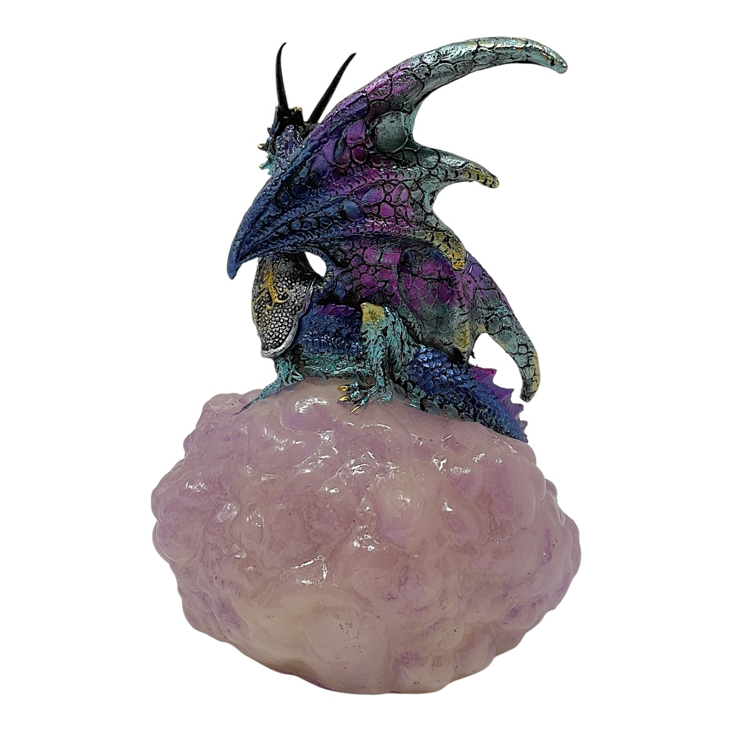 Blue Armored Dragon on Purple Cloud Figurine Fantasy Home Decoration 6.25 Inches High
