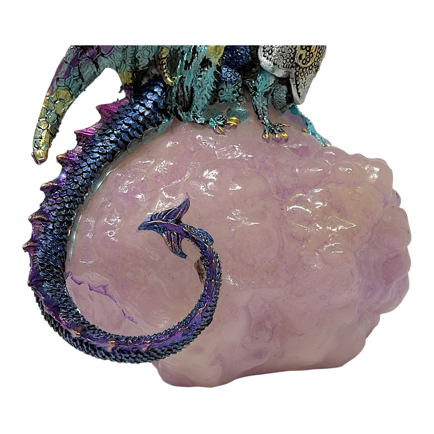 Blue Armored Dragon on Purple Cloud Figurine Fantasy Home Decoration 6.25 Inches High