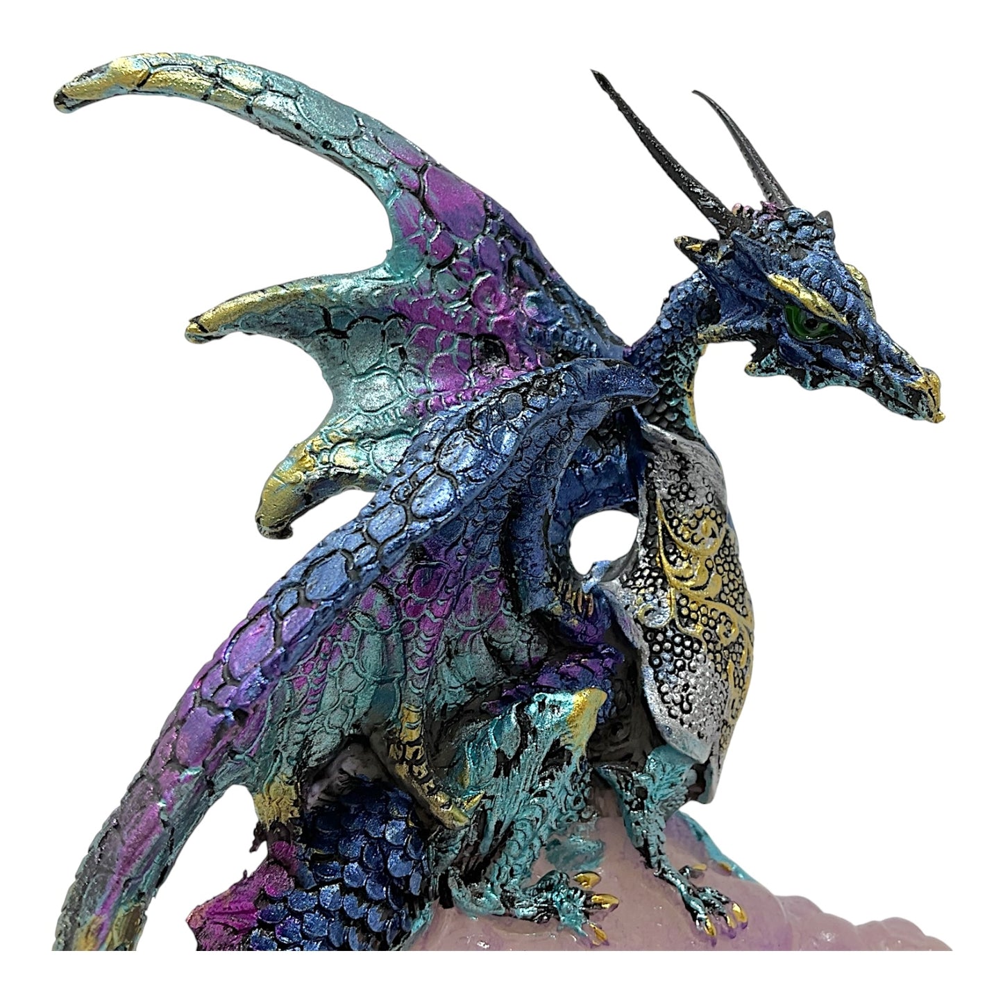 Blue Armored Dragon on Purple Cloud Figurine Fantasy Home Decoration 6.25 Inches High