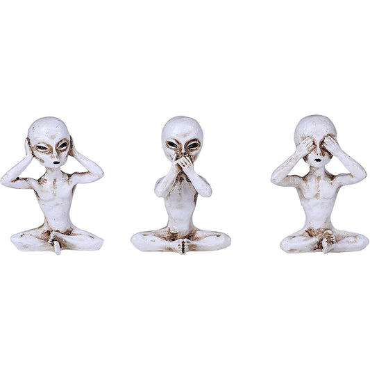 UFO See Hear Speak No Evil Roswell Alien Sitting Figurines 2.25 inch Set of 3