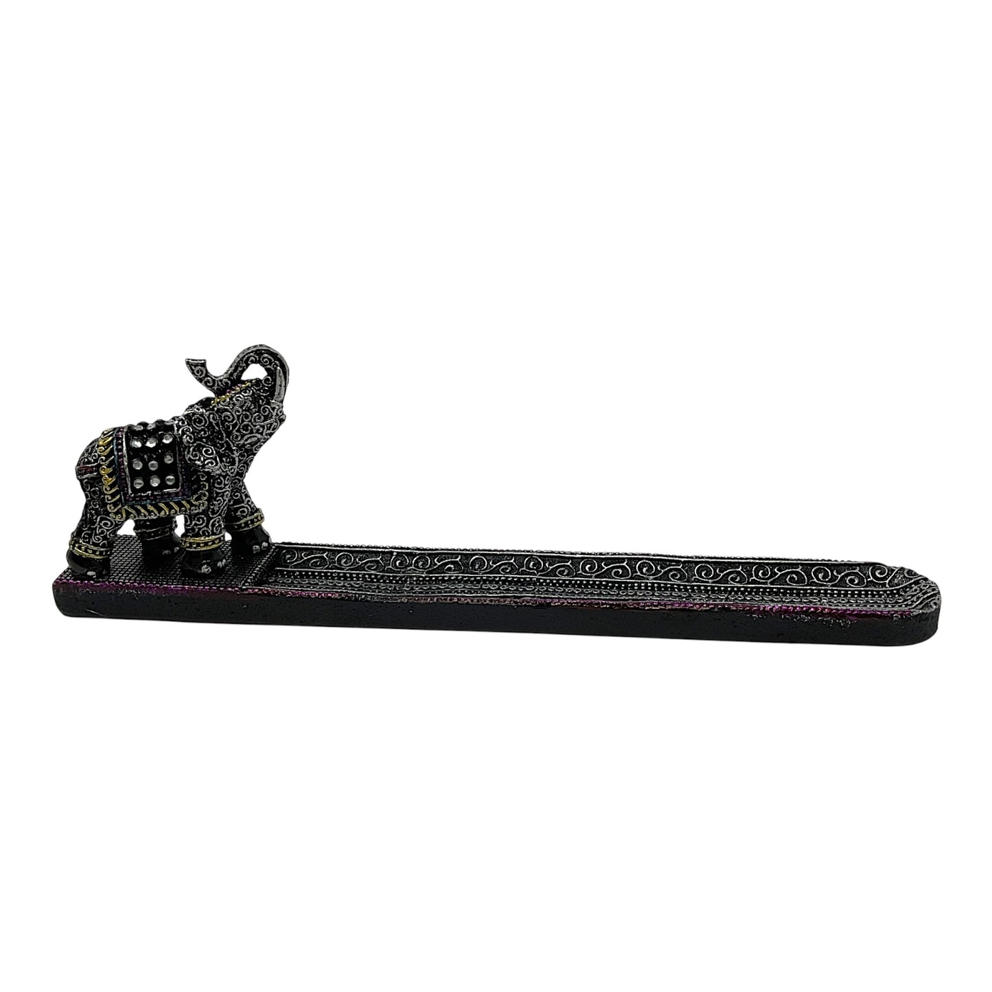 Black Thai Elephant with Trunk Raised Incense Burner Holder Home Decoration 9.5 x 2.75 inch