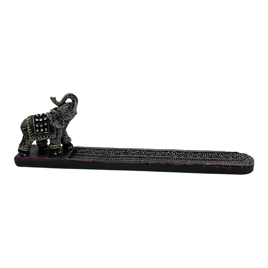 Black Thai Elephant with Trunk Raised Incense Burner Holder Home Decoration 9.5 x 2.75 inch