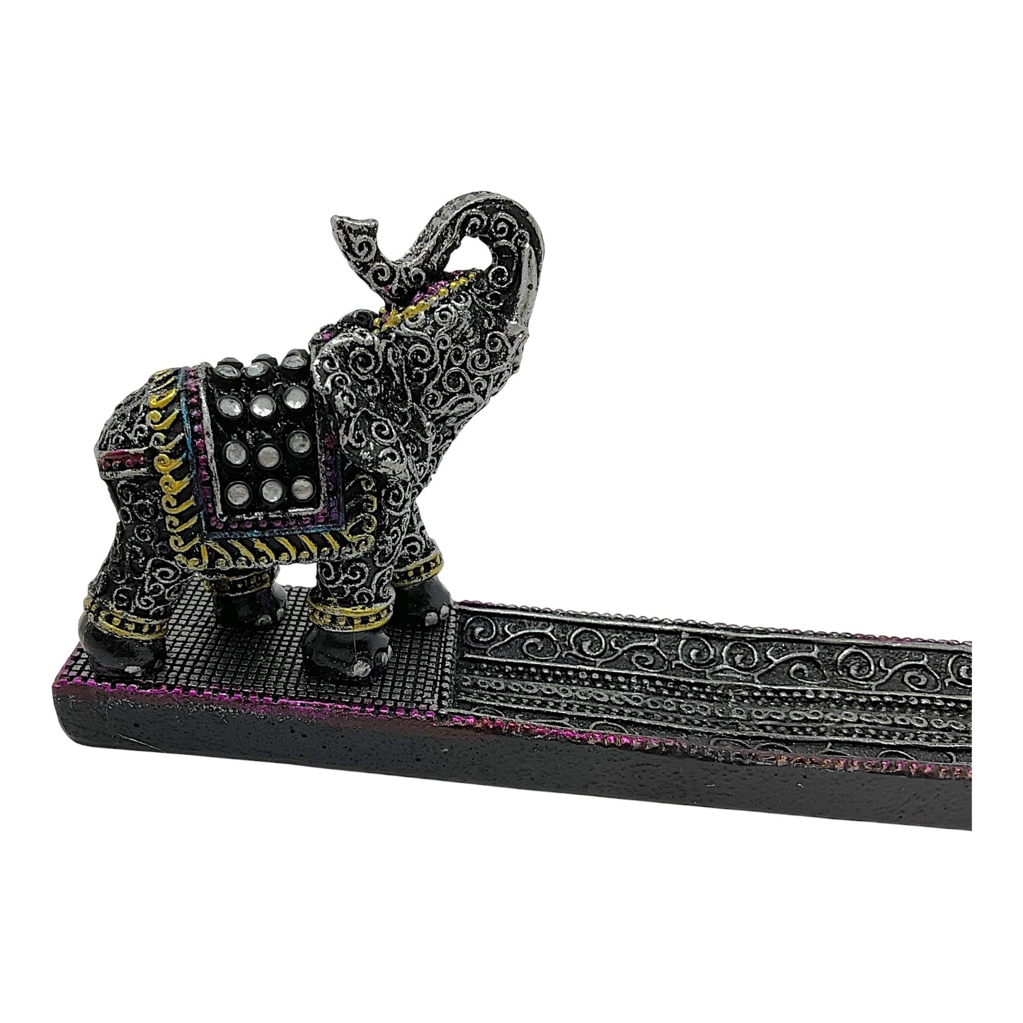 Black Thai Elephant with Trunk Raised Incense Burner Holder Home Decoration 9.5 x 2.75 inch