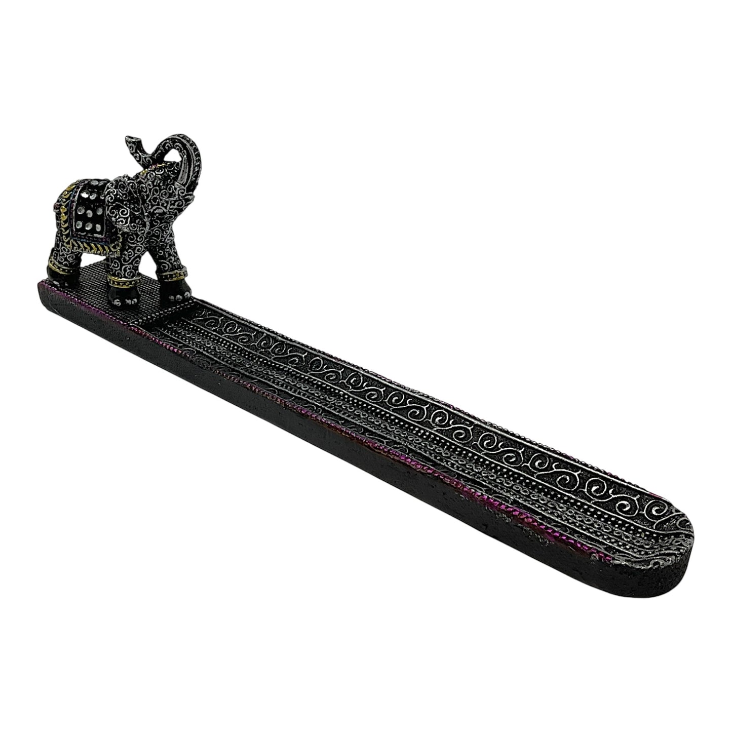 Black Thai Elephant with Trunk Raised Incense Burner Holder Home Decoration 9.5 x 2.75 inch