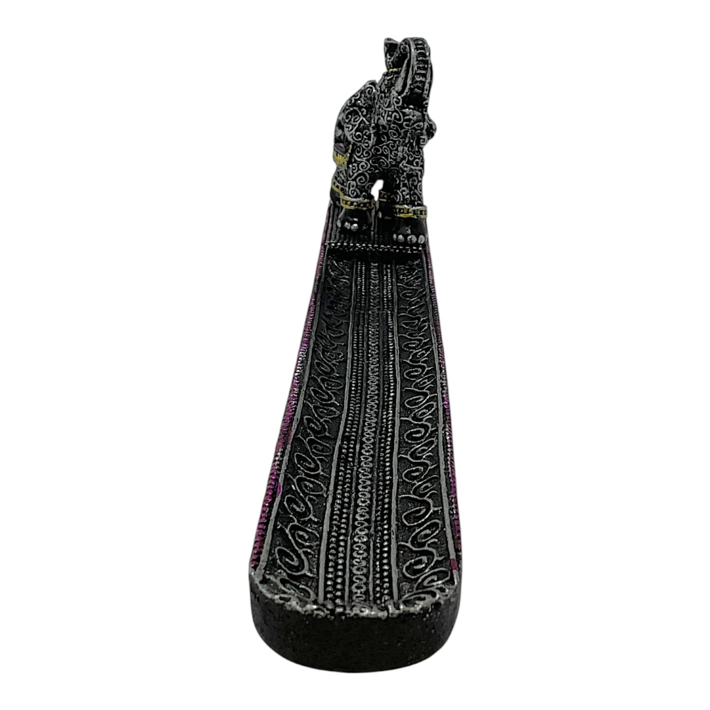 Black Thai Elephant with Trunk Raised Incense Burner Holder Home Decoration 9.5 x 2.75 inch