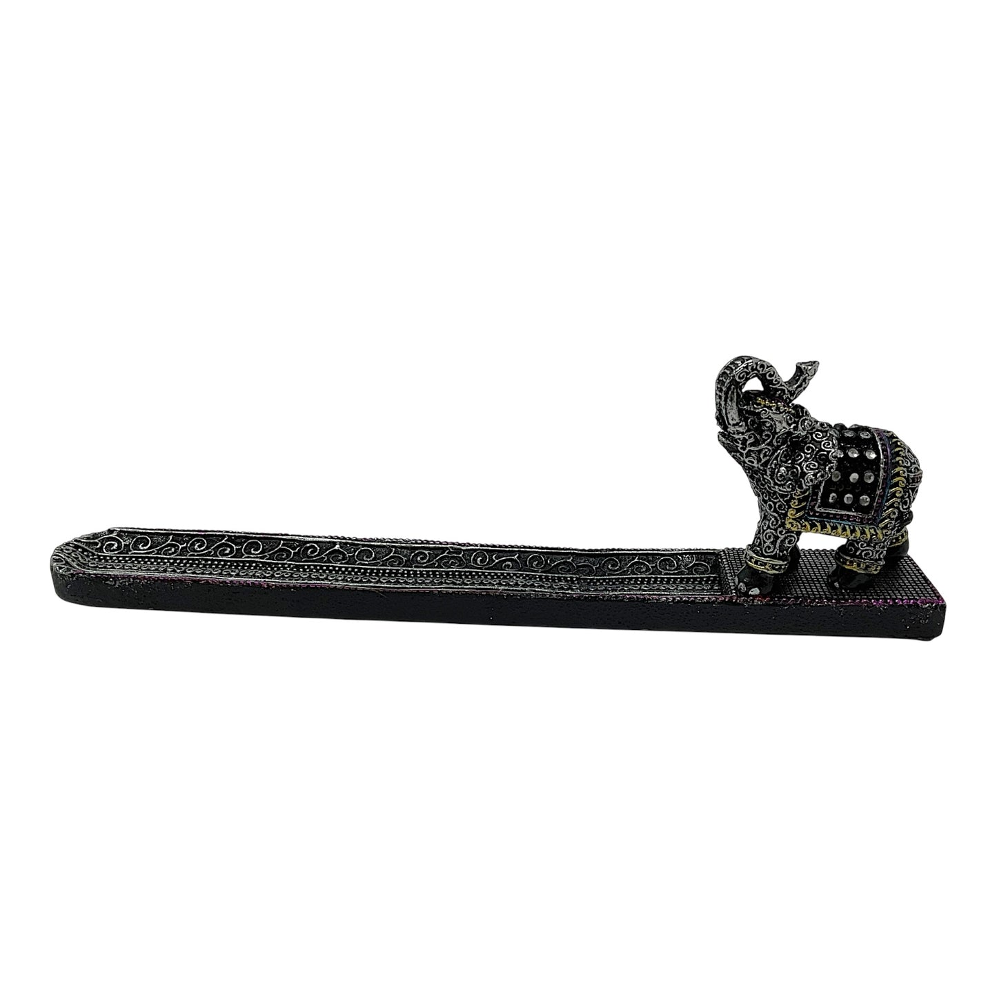 Black Thai Elephant with Trunk Raised Incense Burner Holder Home Decoration 9.5 x 2.75 inch