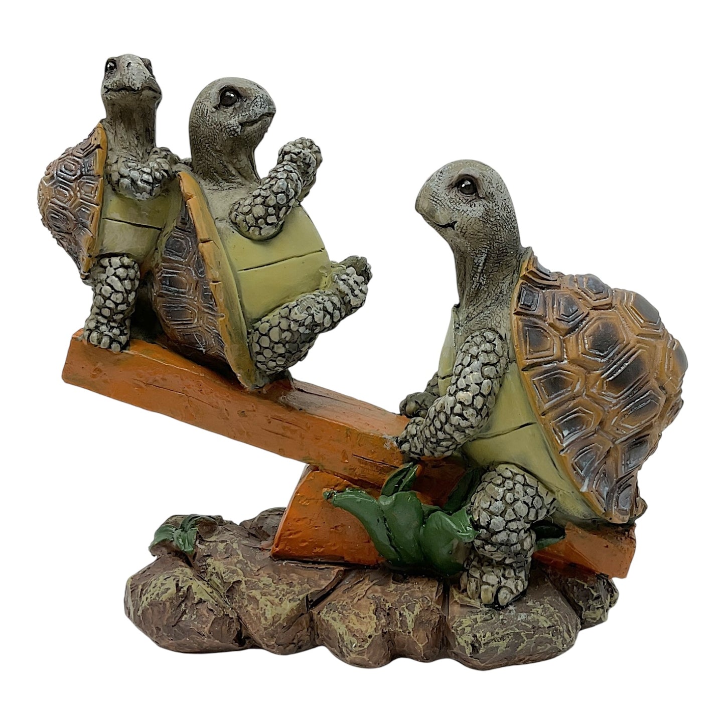 Green Turtle Family Having Fun on a Seesaw Decorative Statuette Figurine 7.25 x 6.5 inch