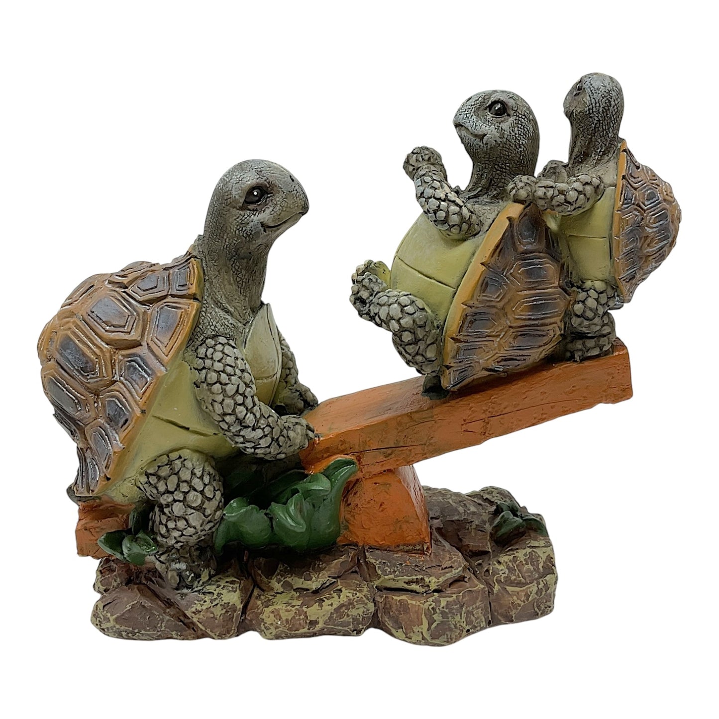 Green Turtle Family Having Fun on a Seesaw Decorative Statuette Figurine 7.25 x 6.5 inch