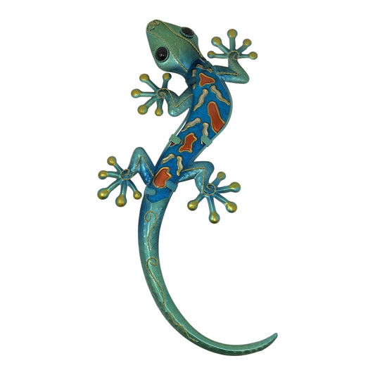 Turquoise and Copper Lizard Gecko Metal Outdoor Hanging Wall Decoration 12 x 18.5 inch