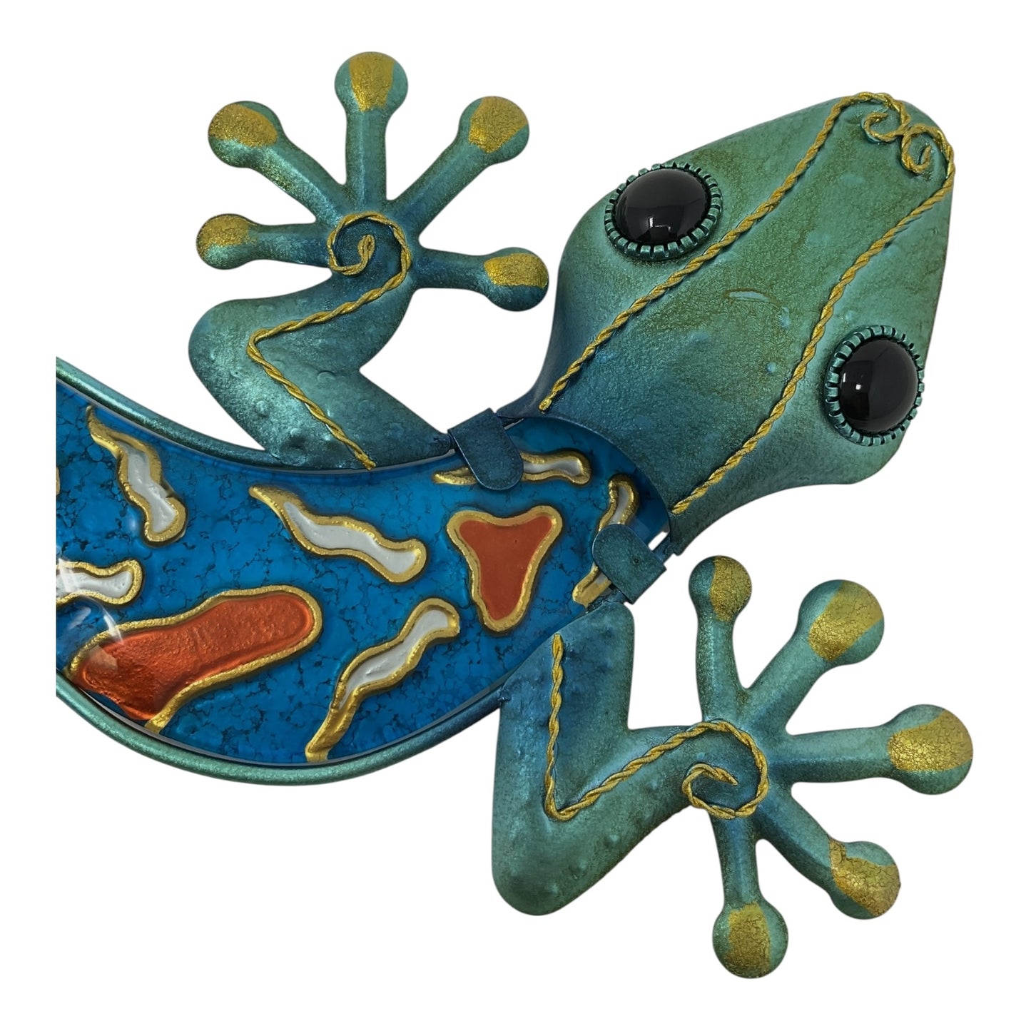 Turquoise and Copper Lizard Gecko Metal Outdoor Hanging Wall Decoration 12 x 18.5 inch