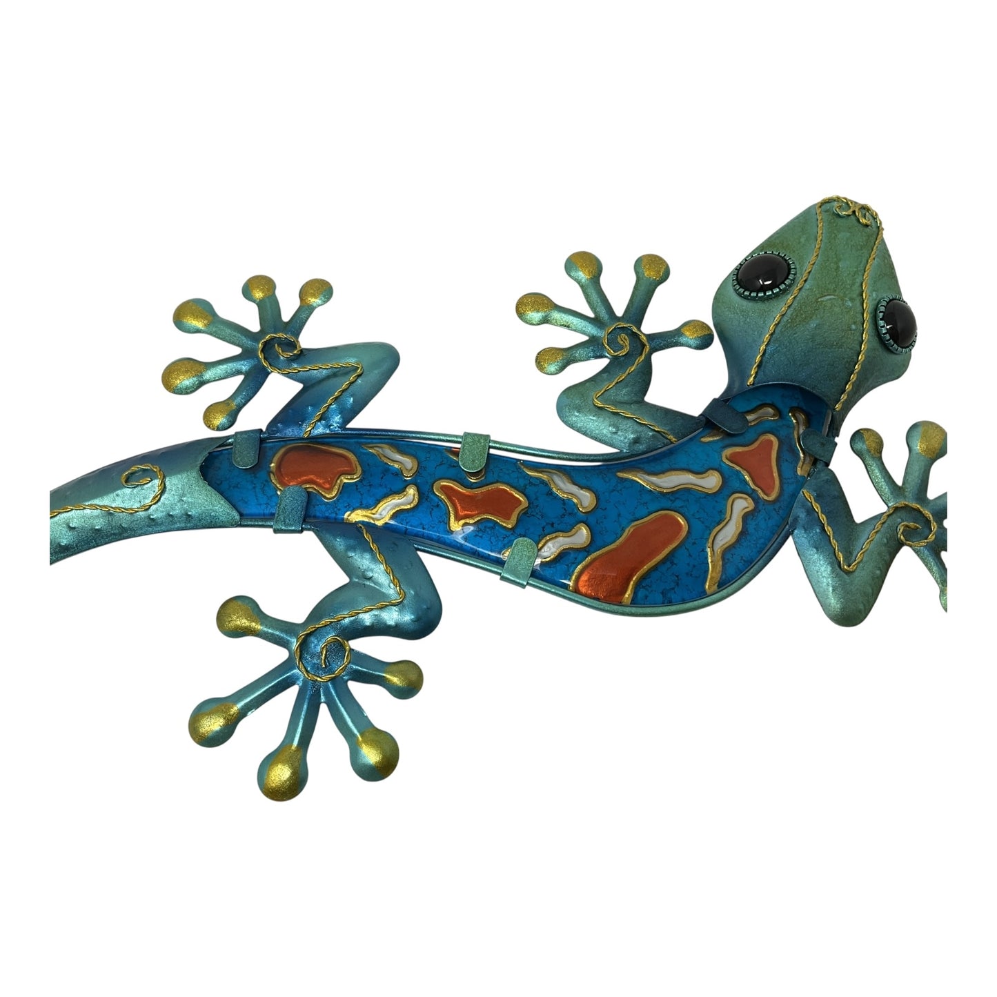 Turquoise and Copper Lizard Gecko Metal Outdoor Hanging Wall Decoration 12 x 18.5 inch