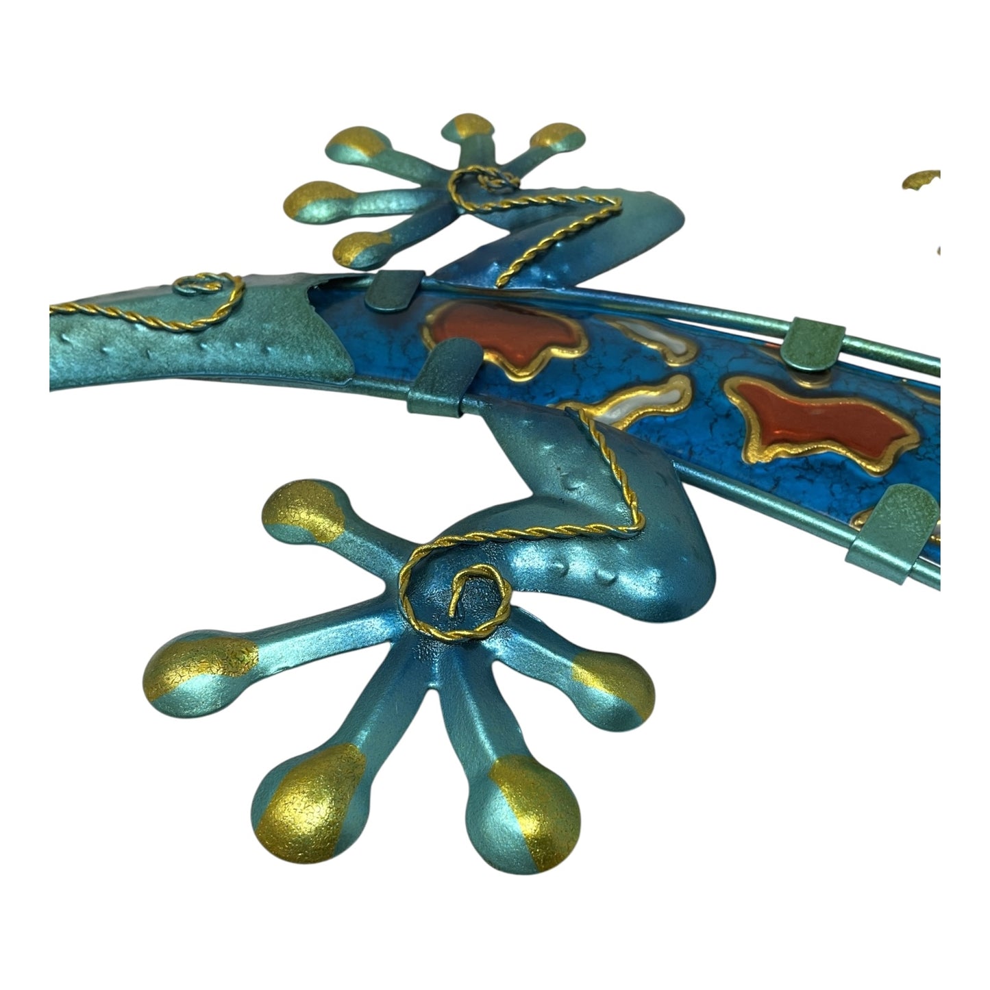 Turquoise and Copper Lizard Gecko Metal Outdoor Hanging Wall Decoration 12 x 18.5 inch
