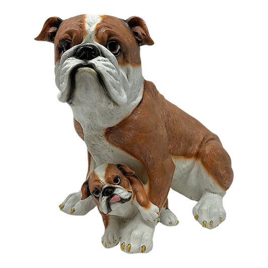Bulldog with Puppy Dog Pet Statue Figurine Home Decoration 11.5 x 9.75 inch