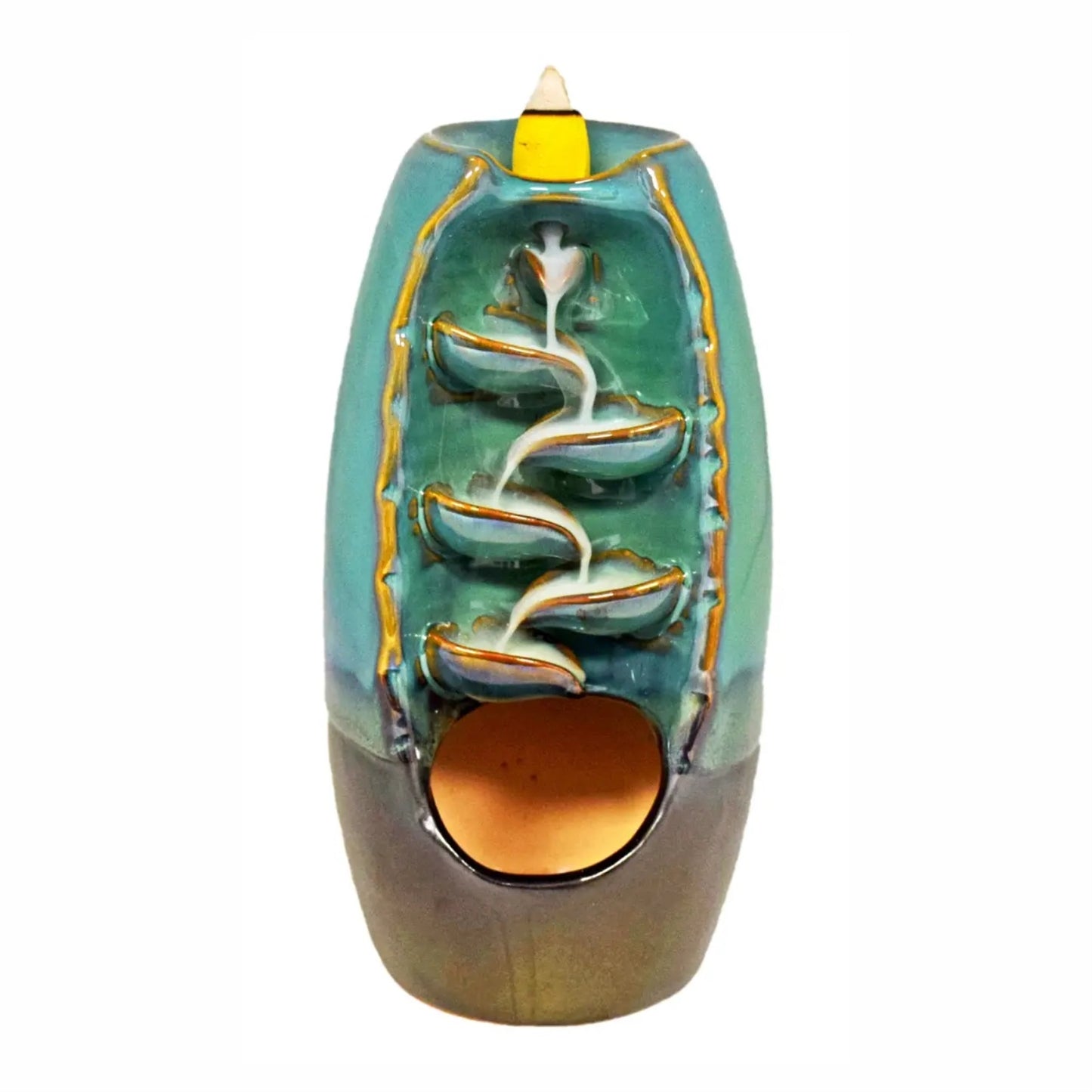 Fantasy Gifts Green Ceramic Backflow Incense Burner 3.5 x 7 Inches