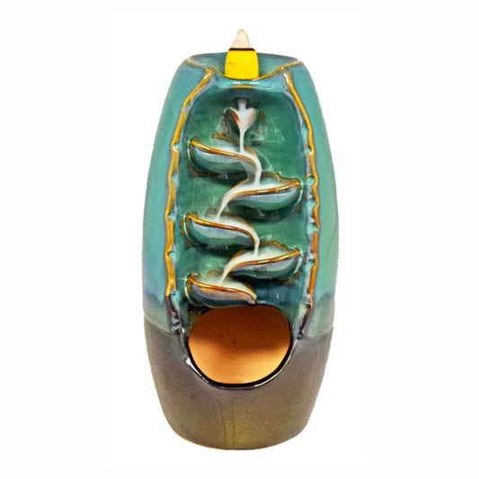 Fantasy Gifts Green Ceramic Backflow Incense Burner 3.5 x 7 Inches