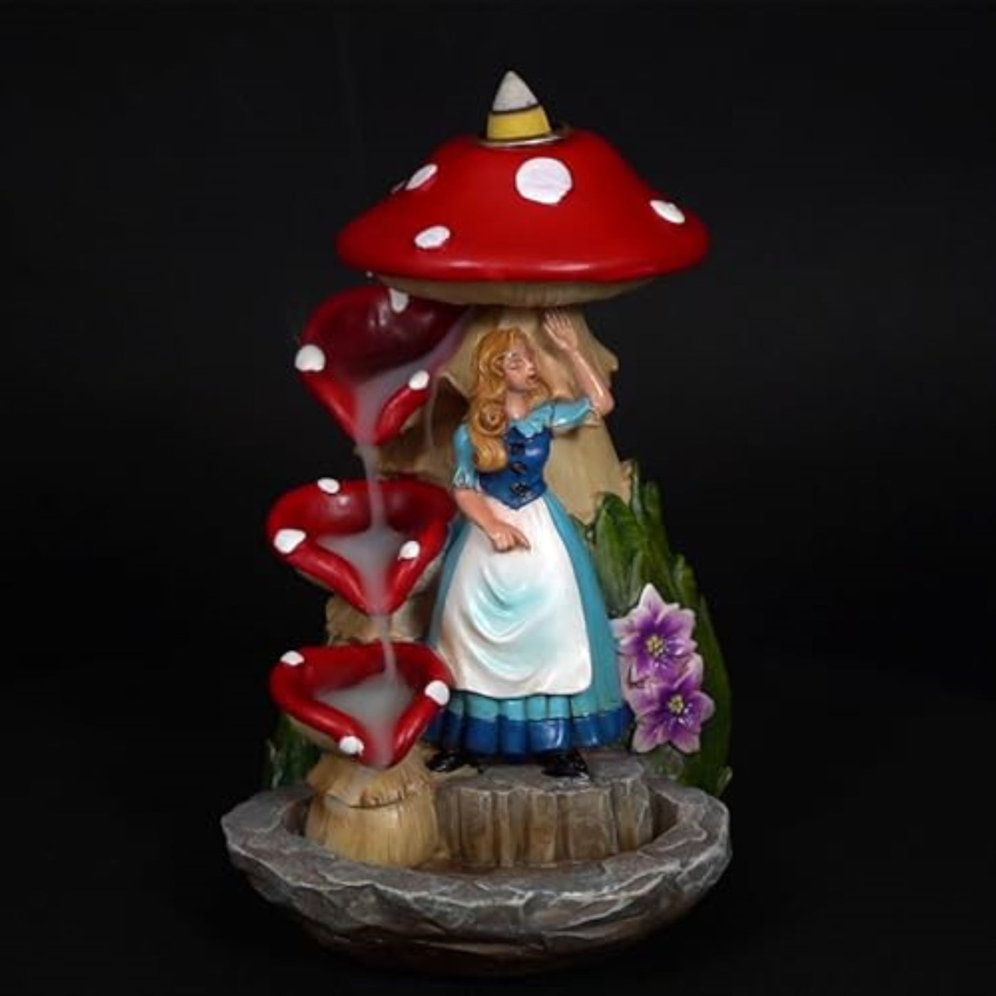 Fantasy Gifts Alice and Mushroom Backflow Incense Burner 7 Inch Fantasy Waterfall Decor Accent