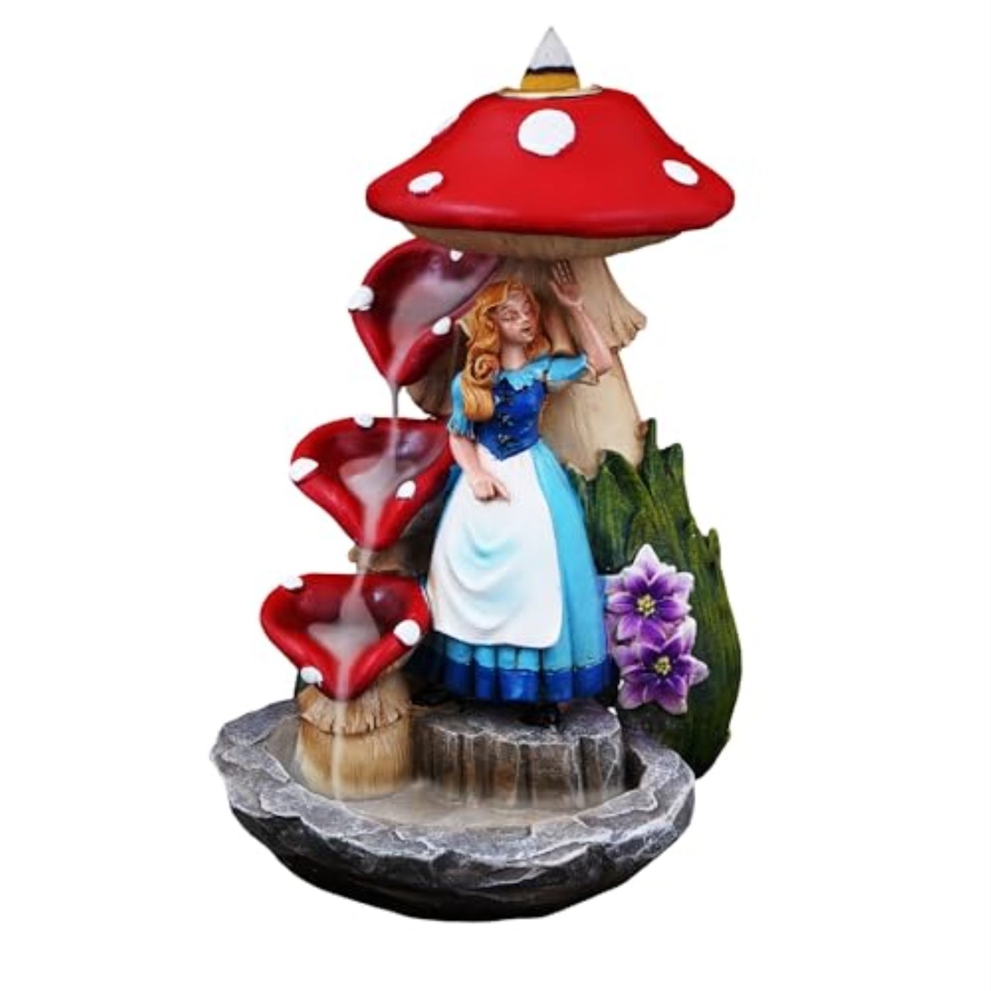 Fantasy Gifts Alice and Mushroom Backflow Incense Burner 7 Inch Fantasy Waterfall Decor Accent