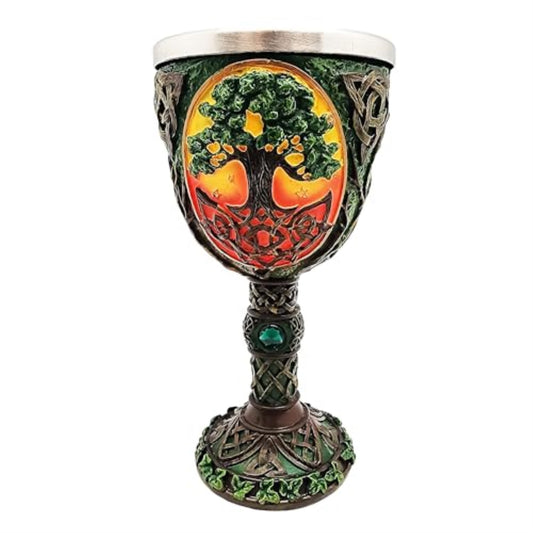 Fantasy Gifts Tree of Life Resin Wine Goblet Goblet Chalice Cup with Stainless Steel Insert 7.5 Inch
