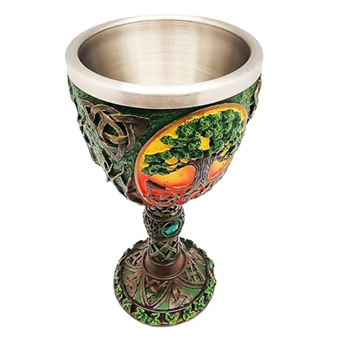 Fantasy Gifts Tree of Life Resin Wine Goblet Goblet Chalice Cup with Stainless Steel Insert 7.5 Inch