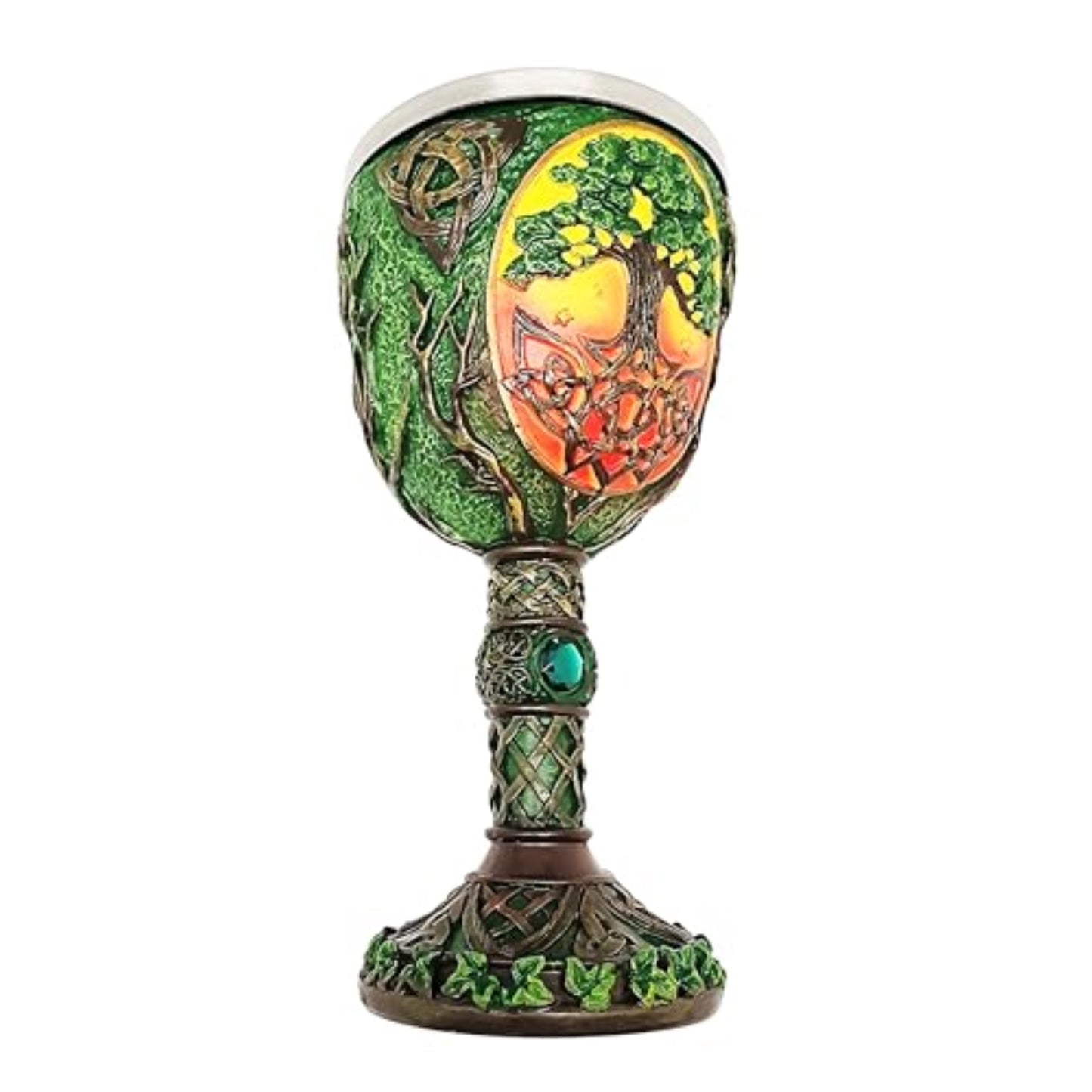 Fantasy Gifts Tree of Life Resin Wine Goblet Goblet Chalice Cup with Stainless Steel Insert 7.5 Inch